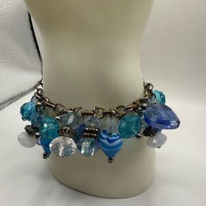 Got The BLUES CHARM BRACELET With Various Shades of Blue & Clear Glass Beads 7”